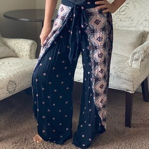 Black flowy pants with colored pattern